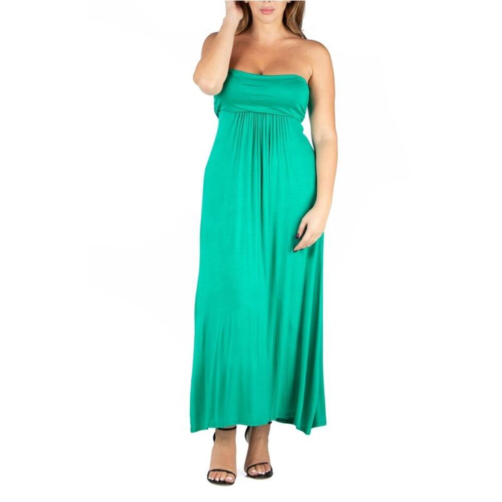 24seven Womens Plus Size Gentle Ruching Strapless Maxi Dress, NWT